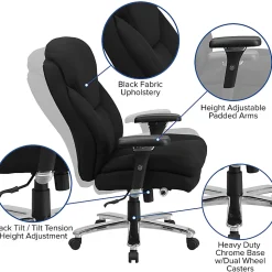 Flash Furniture HERCULES Series 24-7 Intensive Use Big & Tall Ergonomic Fabric High-Back Office Chair With Lumbar Knob And Headrest, Black/Gray
