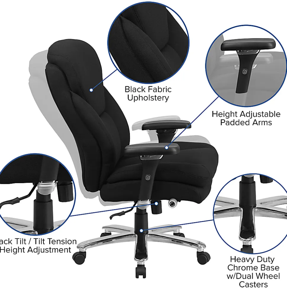 Flash Furniture HERCULES Series 24-7 Intensive Use Big & Tall Ergonomic Fabric High-Back Office Chair With Lumbar Knob And Headrest, Black/Gray