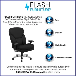 Flash Furniture HERCULES Series 24-7 Intensive Use Big & Tall Ergonomic Fabric High-Back Office Chair With Lumbar Knob And Headrest, Black/Gray