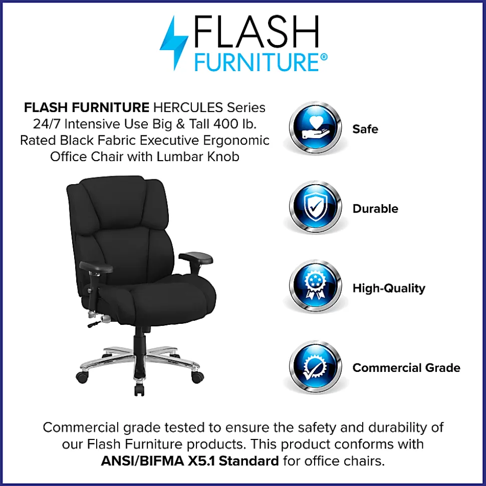 Flash Furniture HERCULES Series 24-7 Intensive Use Big & Tall Office Chair, Black