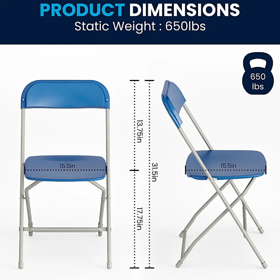 Flash Furniture HERCULES Series Premium Plastic Folding Chair, Blue/Gray