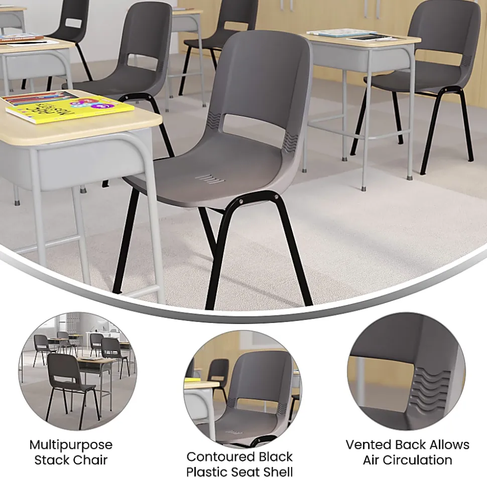 Flash Furniture HERCULES Series Ergonomic Stack Chair, Gray/Black