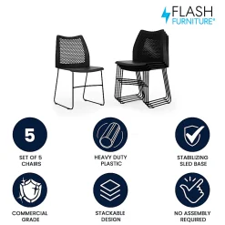 Flash Furniture HERCULES Series Stack Chairs, Black, Set Of 5 Chairs