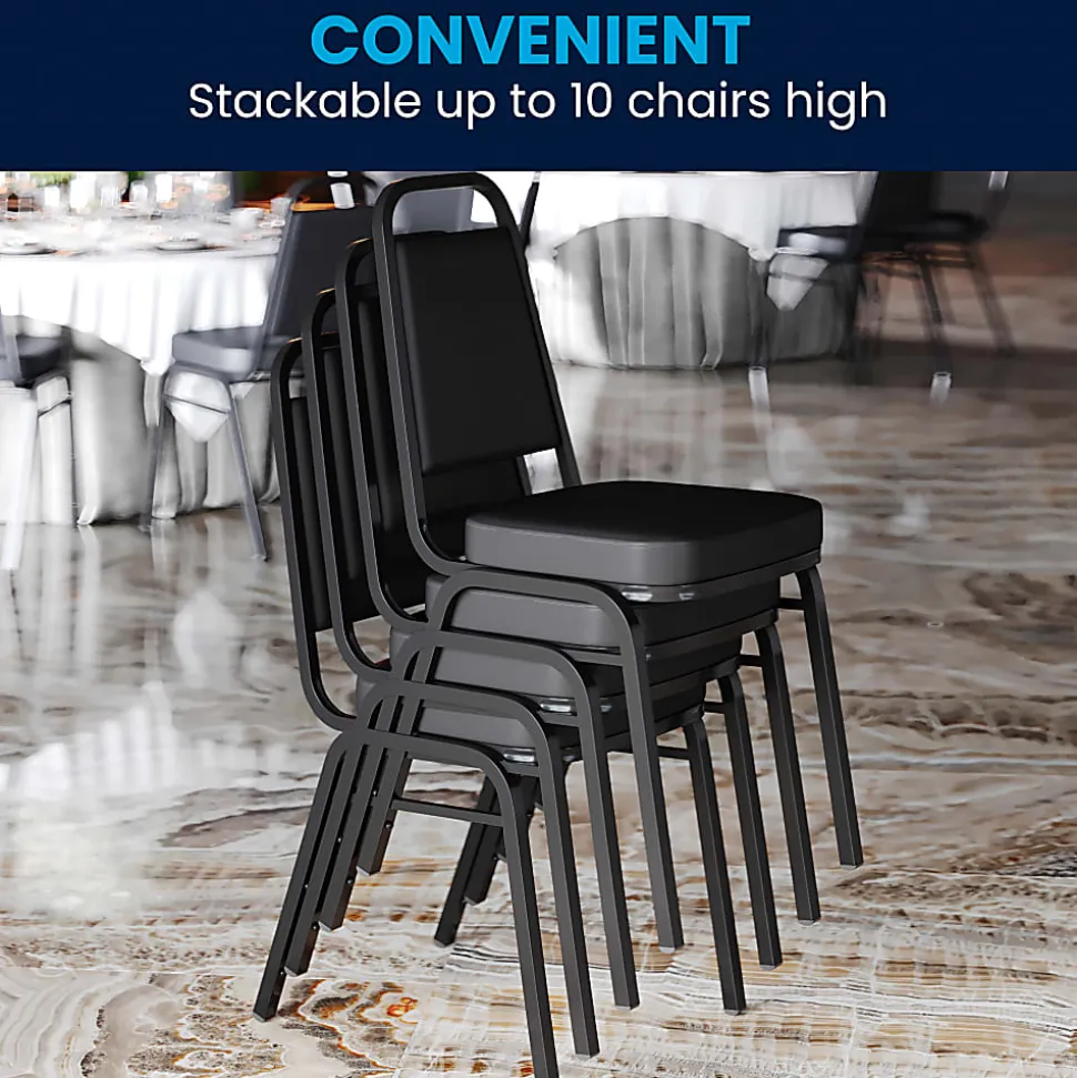 Flash Furniture HERCULES Series Full-Back Contoured Stack Chairs, Black/Silver, Set Of 5 Chairs
