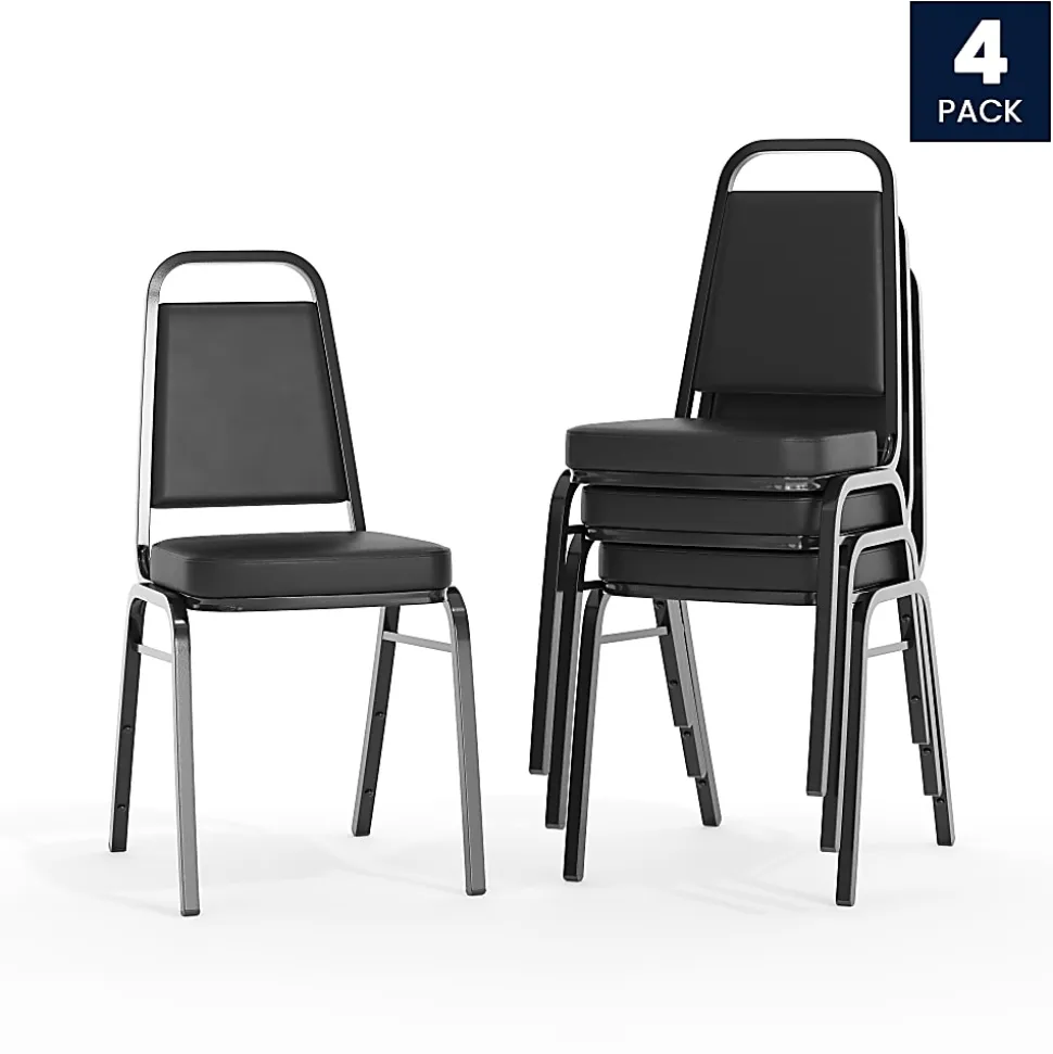 Flash Furniture HERCULES Series Full-Back Contoured Stack Chairs, Black/Silver, Set Of 5 Chairs