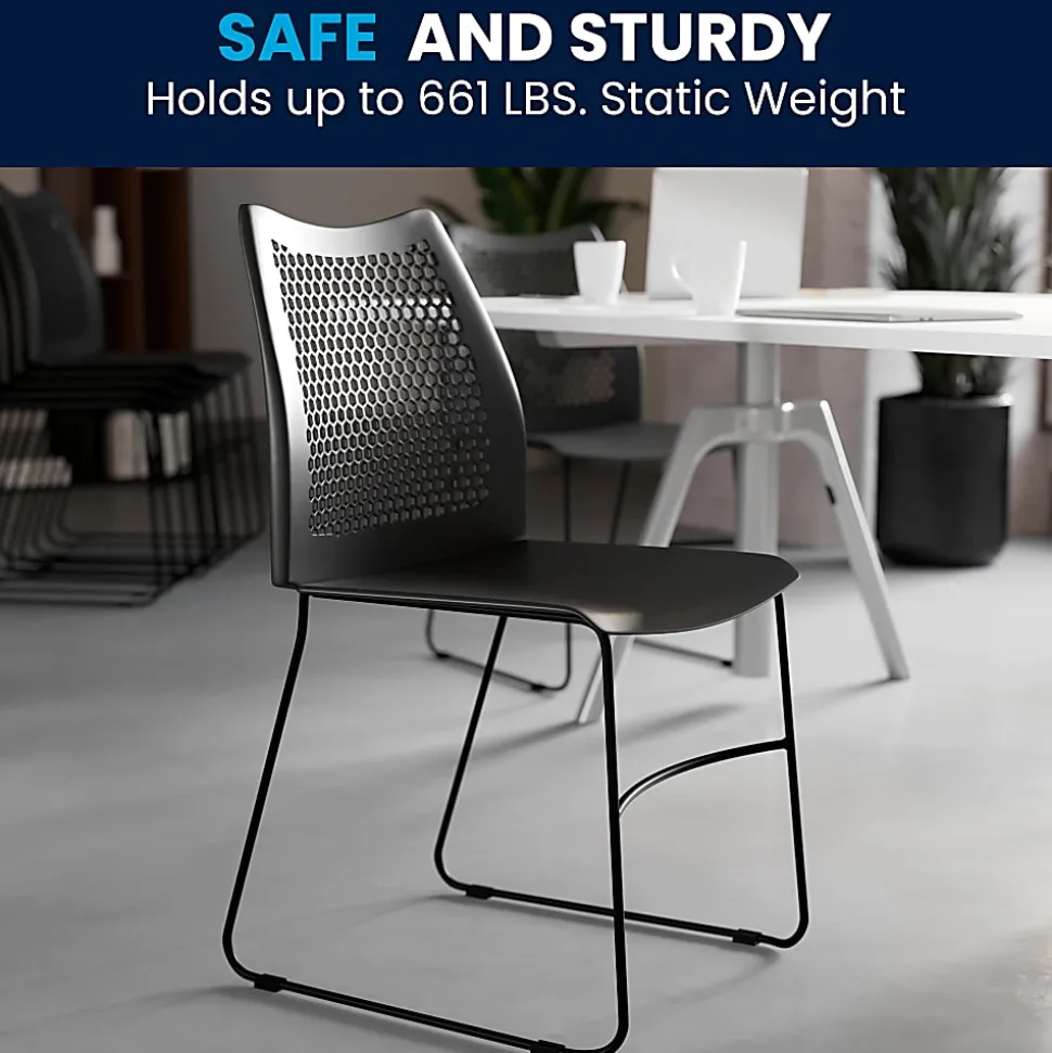 Flash Furniture HERCULES Series Sled-Base Stack Chair With Air-Vent Back, Black