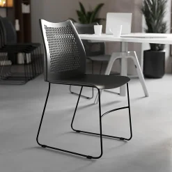 Flash Furniture HERCULES Series Sled-Base Stack Chair With Air-Vent Back, Black