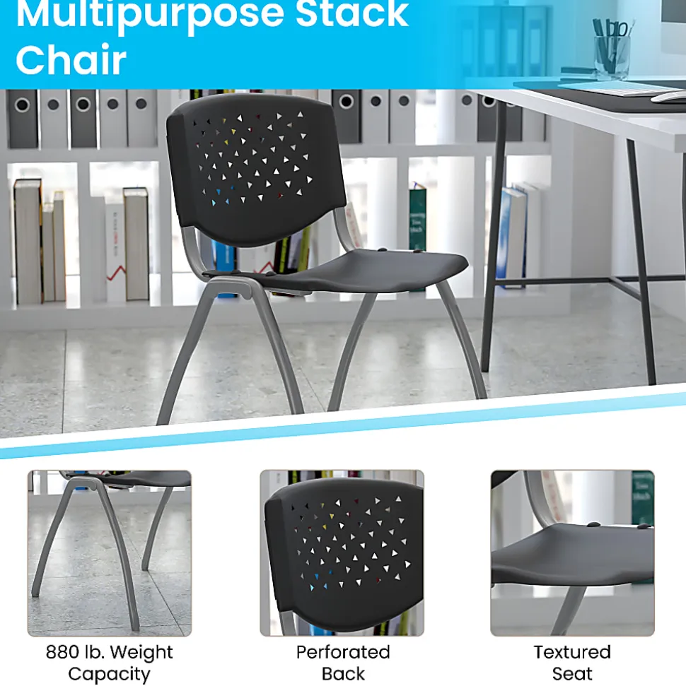 Flash Furniture HERCULES Series Plastic Stack Chair With Titanium Frame, Black/Gray