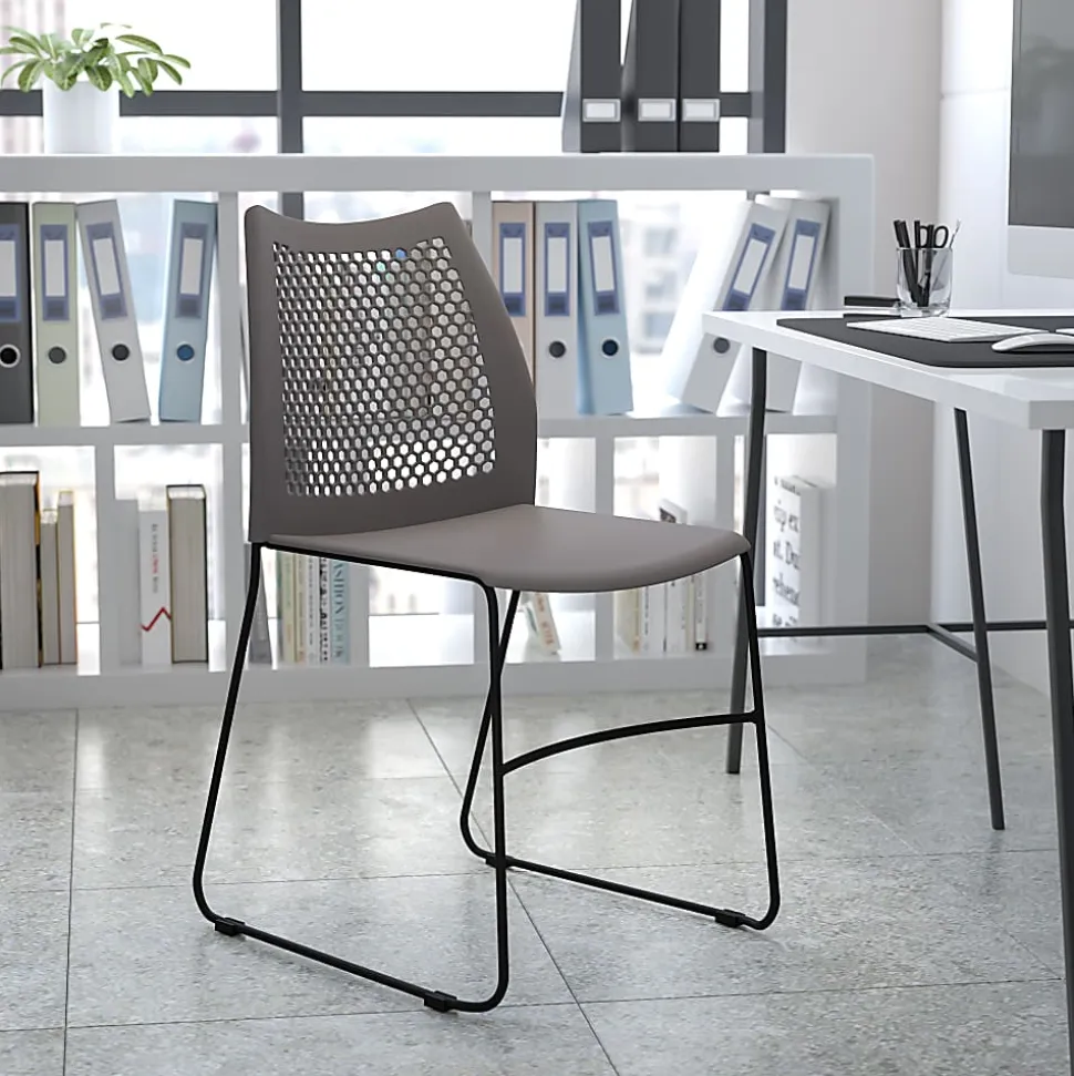Flash Furniture HERCULES Series Sled-Base Stack Chair With Air-Vent Back, Gray