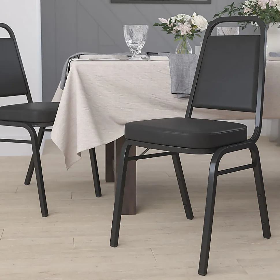 Flash Furniture HERCULES Series Trapezoidal-Back Stacking Banquet Chair With 2-1/2" Thick Seat, Black