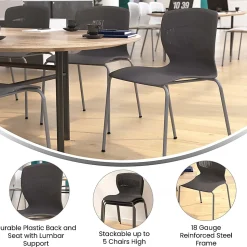 Flash Furniture HERCULES Series Commercial Grade 770-lb Capacity Ergonomic Stack Chairs With Lumbar Support, Gray/Silver, Set Of 5 Chairs