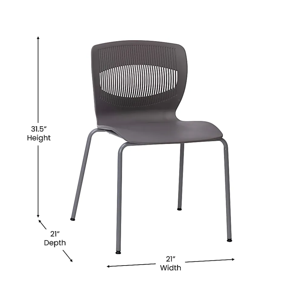 Flash Furniture HERCULES Series Commercial Grade 770-lb Capacity Ergonomic Stack Chairs With Lumbar Support, Gray/Silver, Set Of 5 Chairs