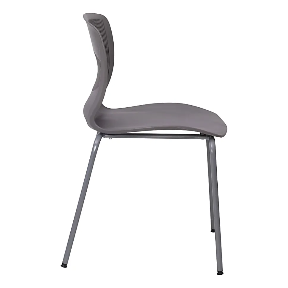 Flash Furniture HERCULES Series Commercial Grade 770-lb Capacity Ergonomic Stack Chairs With Lumbar Support, Gray/Silver, Set Of 5 Chairs
