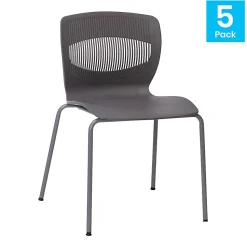 Flash Furniture HERCULES Series Commercial Grade 770-lb Capacity Ergonomic Stack Chairs With Lumbar Support, Gray/Silver, Set Of 5 Chairs