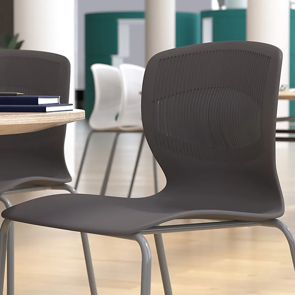 Flash Furniture HERCULES Series Commercial Grade 770-lb Capacity Ergonomic Stack Chairs With Lumbar Support, Gray/Silver, Set Of 5 Chairs