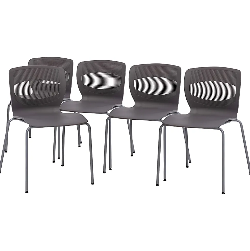 Flash Furniture HERCULES Series Commercial Grade 770-lb Capacity Ergonomic Stack Chairs With Lumbar Support, Gray/Silver, Set Of 5 Chairs