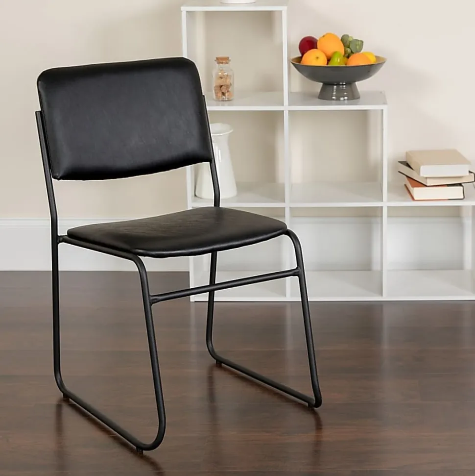 Flash Furniture HERCULES Series High-Density Stacking Chair With Sled Base, Vinyl Upholstery, Black