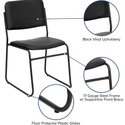 Flash Furniture HERCULES Series High-Density Stacking Chair With Sled Base, Vinyl Upholstery, Black
