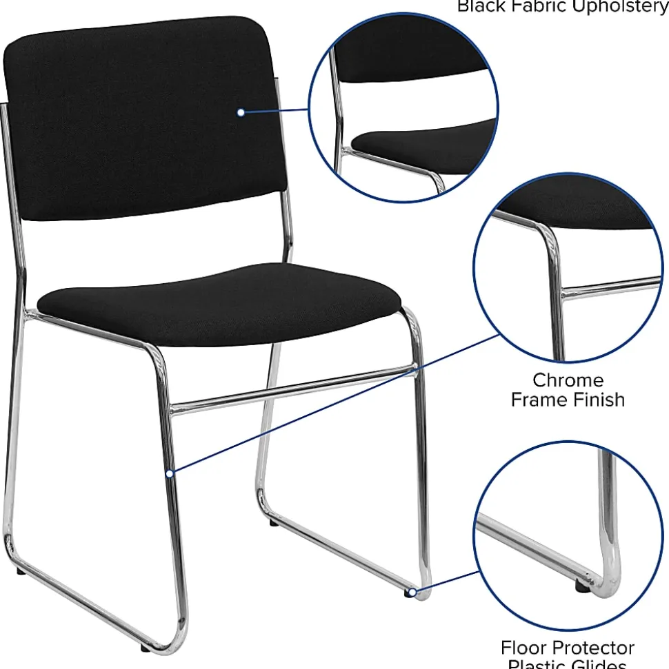Flash Furniture HERCULES Series High-Density Stacking Chair With Sled Base, Black/Chrome
