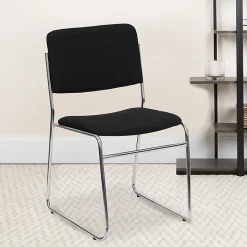 Flash Furniture HERCULES Series High-Density Stacking Chair With Sled Base, Black/Chrome