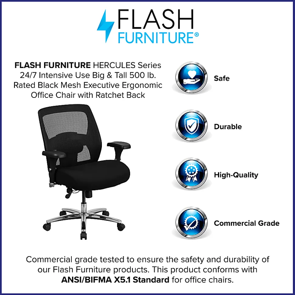 Flash Furniture HERCULES Series 24-7 Intensive Use Big & Tall Ergonomic Mesh Office Chair With Ratchet Back, Black/Gray