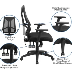 Flash Furniture High Back Mesh Multifunction Swivel Ergonomic Task Office Chair with Adjustable Arms, Black