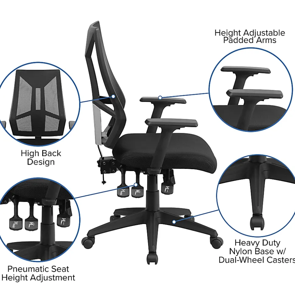 Flash Furniture High Back Mesh Multifunction Swivel Ergonomic Task Office Chair with Adjustable Arms, Black