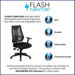 Flash Furniture High Back Mesh Multifunction Swivel Ergonomic Task Office Chair with Adjustable Arms, Black