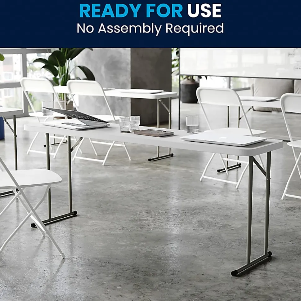 Flash Furniture Kathryn Plastic Folding Training Table, 29"H x 18"W x 72"D, Granite White