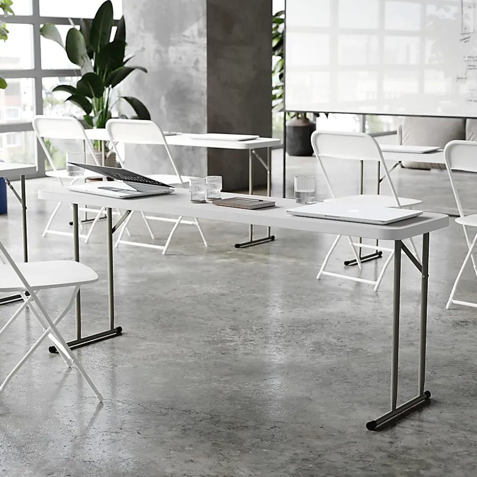 Flash Furniture Kathryn Plastic Folding Training Table, 29"H x 18"W x 72"D, Granite White