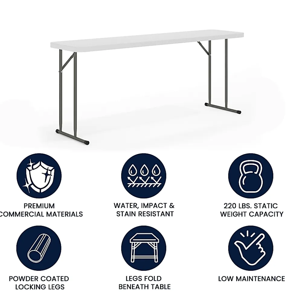 Flash Furniture Kathryn Plastic Folding Training Table, 29"H x 18"W x 72"D, Granite White
