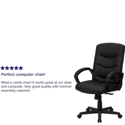 Flash Furniture LeatherSoft™ Faux Leather Mid-Back Swivel Task Chair With 24 1/2" Back Cushion, Black
