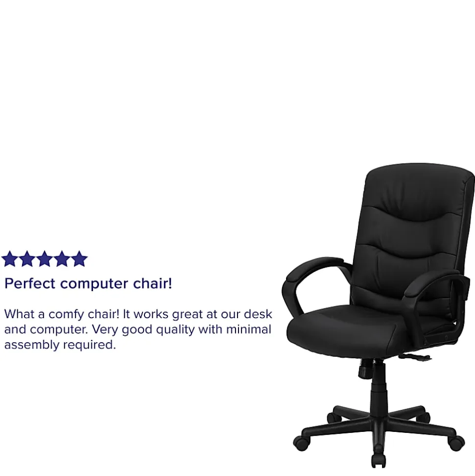 Flash Furniture LeatherSoft™ Faux Leather Mid-Back Swivel Task Chair With 24 1/2" Back Cushion, Black