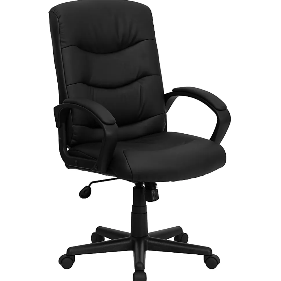 Flash Furniture LeatherSoft™ Faux Leather Mid-Back Swivel Task Chair With 24 1/2" Back Cushion, Black
