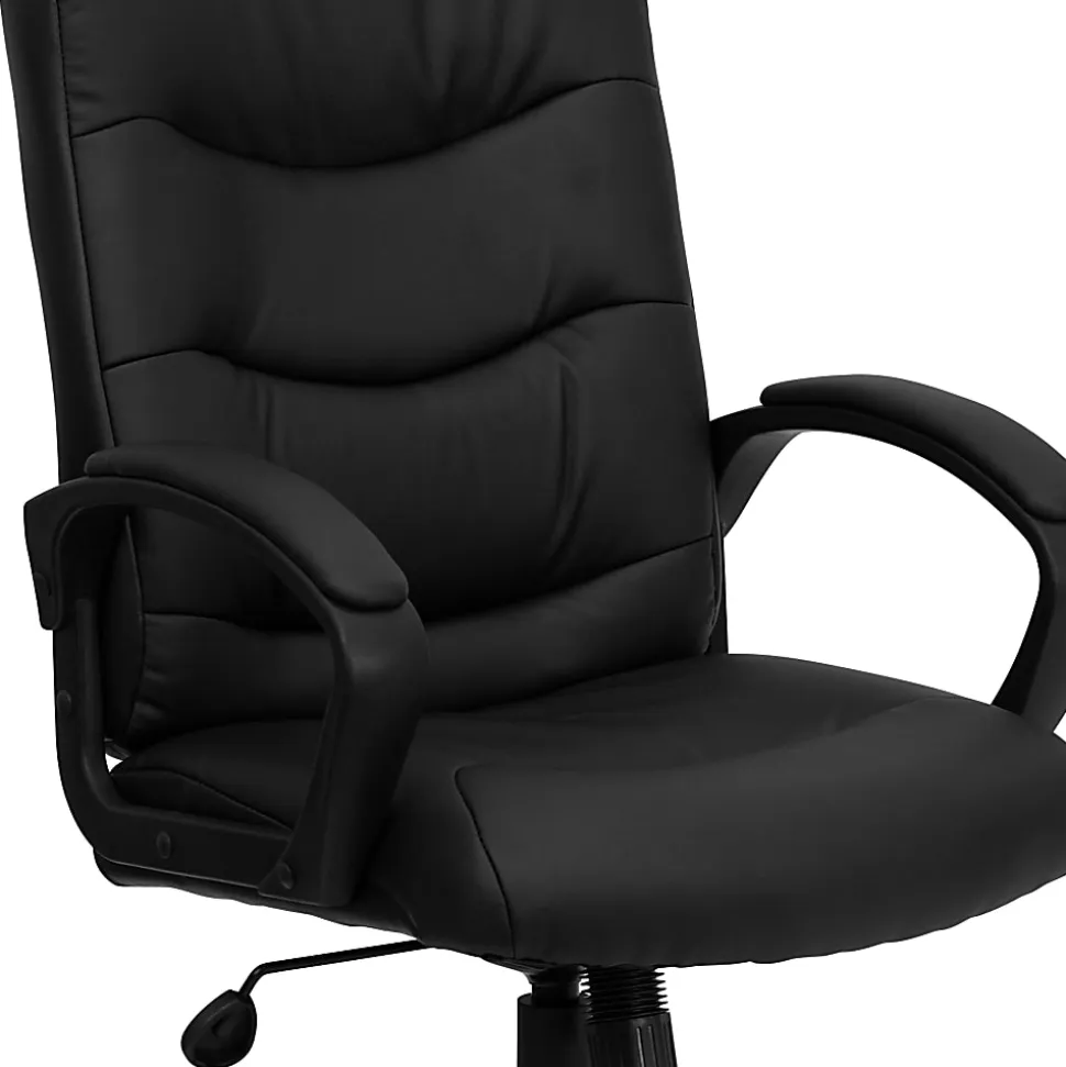 Flash Furniture LeatherSoft™ Faux Leather Mid-Back Swivel Task Chair With 24 1/2" Back Cushion, Black