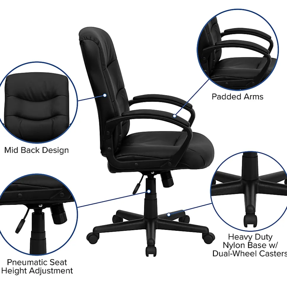 Flash Furniture LeatherSoft™ Faux Leather Mid-Back Swivel Task Chair With 24 1/2" Back Cushion, Black
