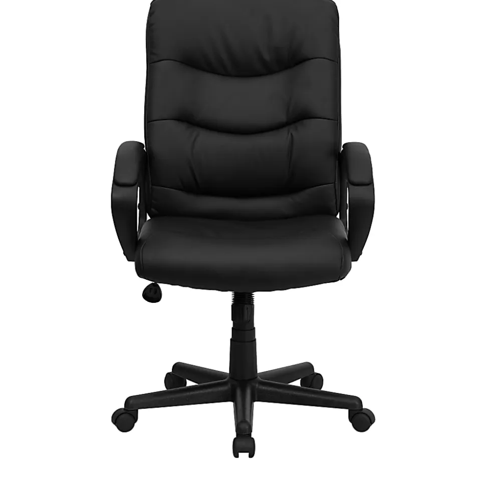 Flash Furniture LeatherSoft™ Faux Leather Mid-Back Swivel Task Chair With 24 1/2" Back Cushion, Black