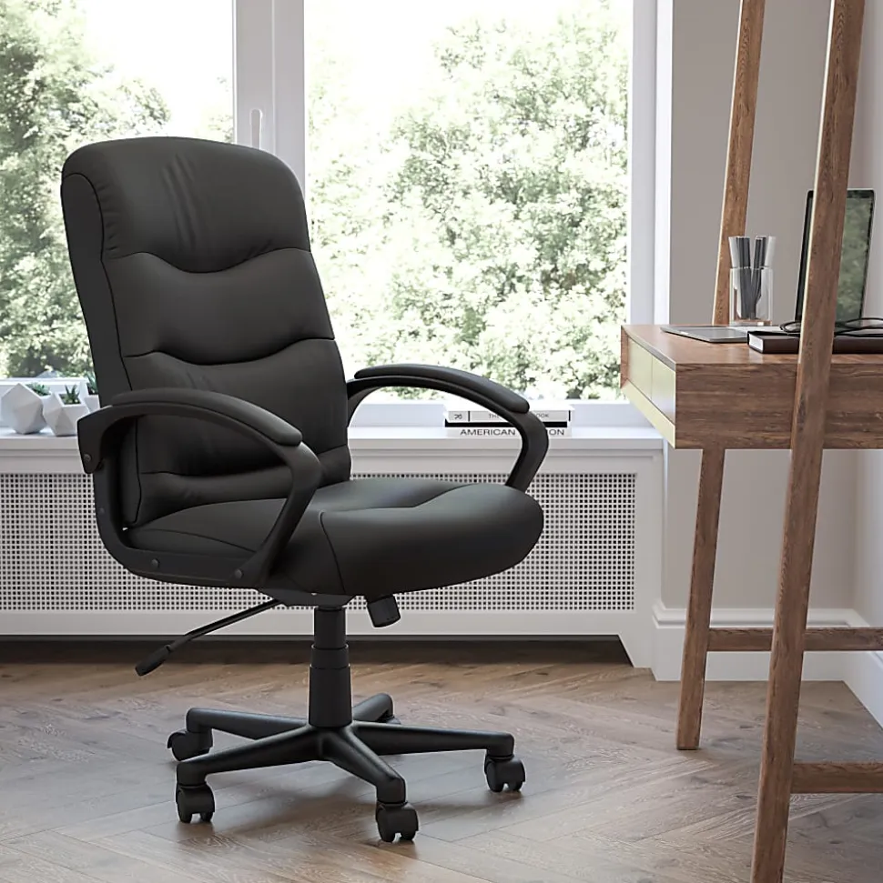 Flash Furniture LeatherSoft™ Faux Leather Mid-Back Swivel Task Chair With 24 1/2" Back Cushion, Black