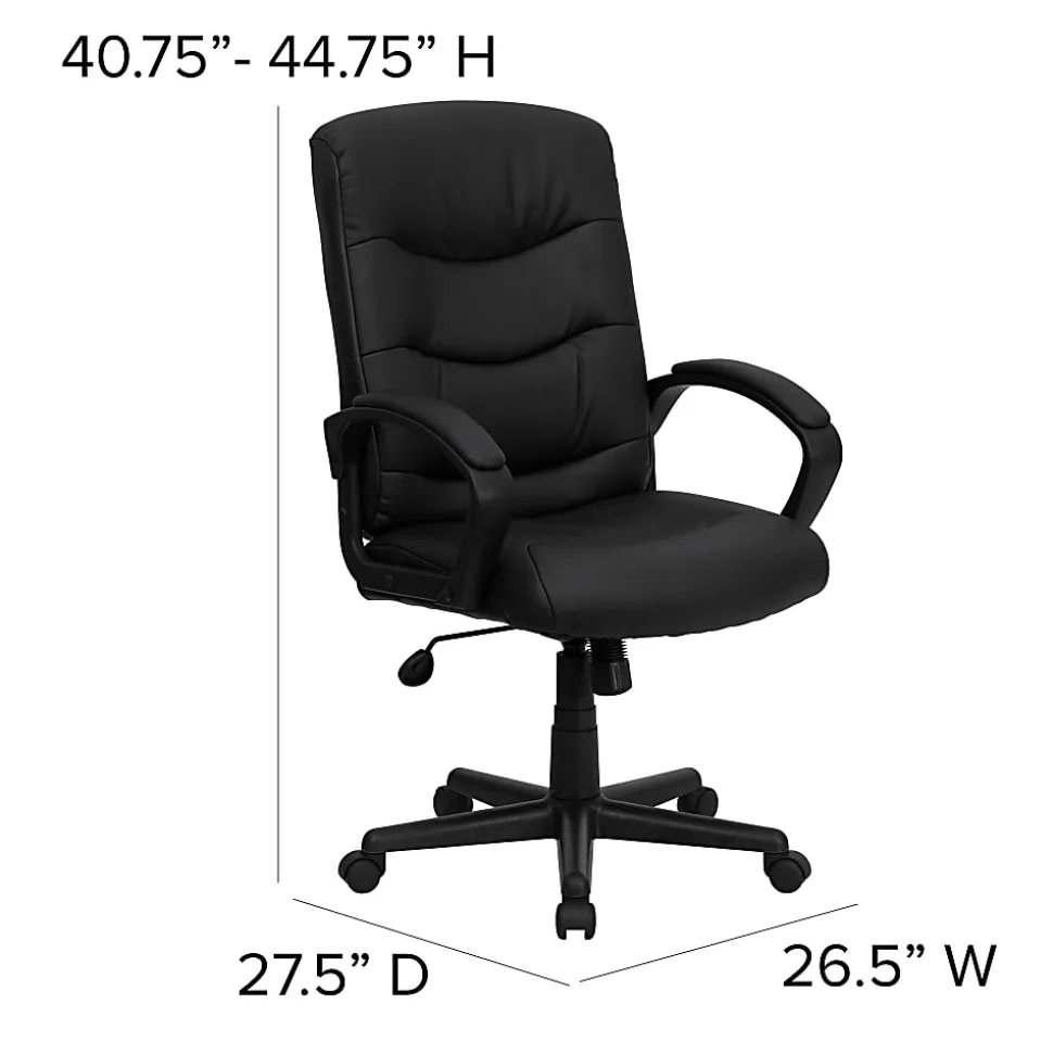 Flash Furniture LeatherSoft™ Faux Leather Mid-Back Swivel Task Chair With 24 1/2" Back Cushion, Black