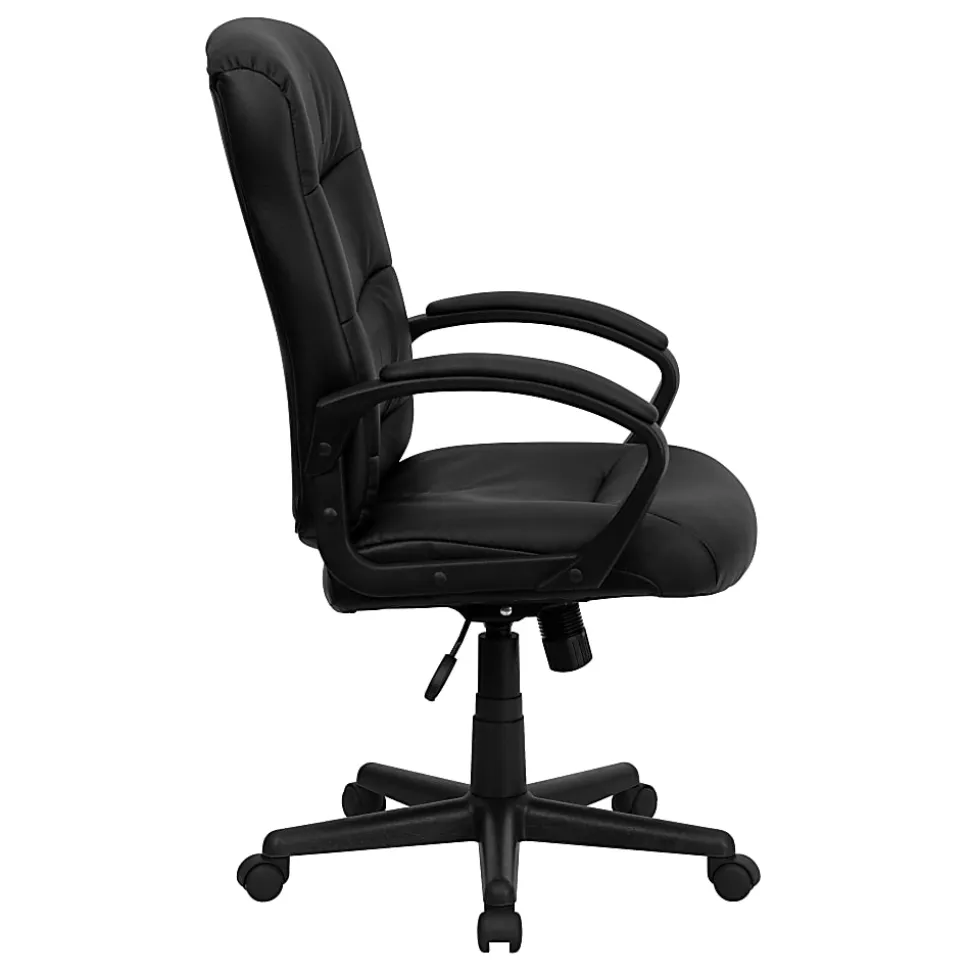 Flash Furniture LeatherSoft™ Faux Leather Mid-Back Swivel Task Chair With 24 1/2" Back Cushion, Black