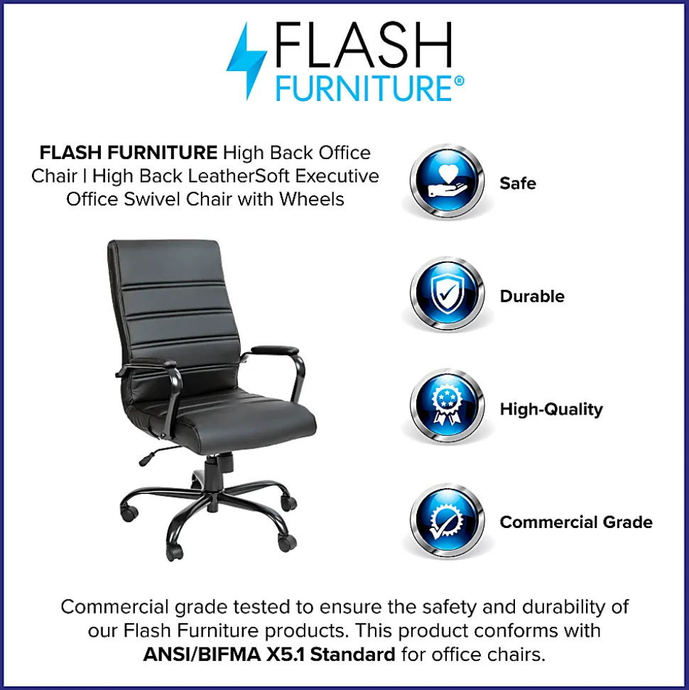 Flash Furniture LeatherSoft™ Faux Leather High-Back Office Chair, Black/Chrome