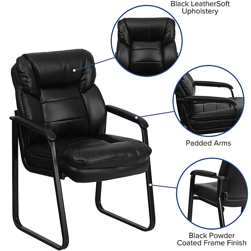 Flash Furniture LeatherSoft™ Faux Leather Sled-Base Side Chair, Black