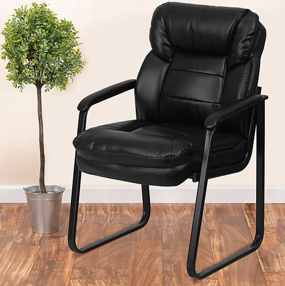 Flash Furniture LeatherSoft™ Faux Leather Sled-Base Side Chair, Black