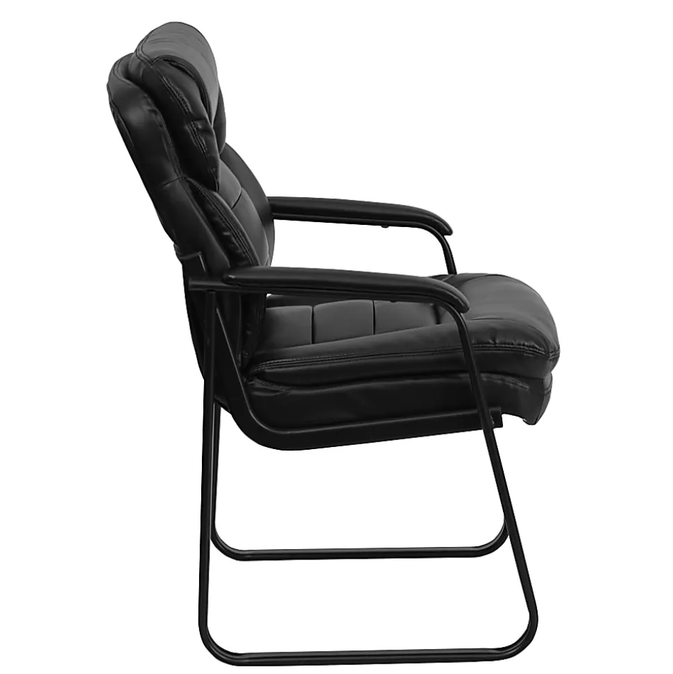 Flash Furniture LeatherSoft™ Faux Leather Sled-Base Side Chair, Black