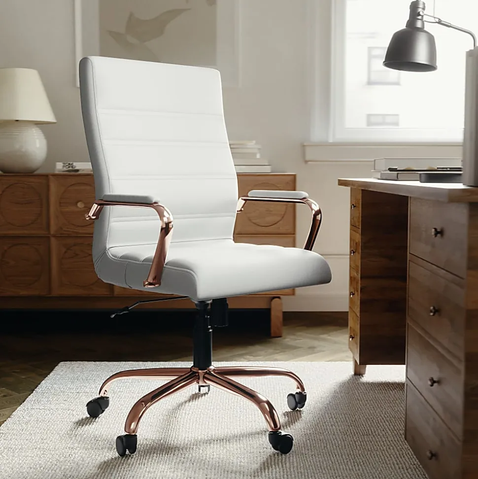 Flash Furniture LeatherSoft™ Faux Leather High-Back Office Chair, White/Pink
