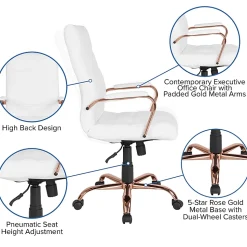 Flash Furniture LeatherSoft™ Faux Leather High-Back Office Chair, White/Pink