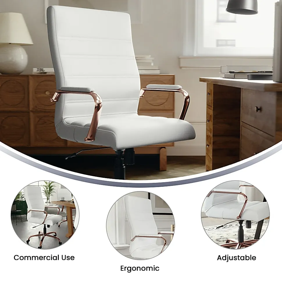 Flash Furniture LeatherSoft™ Faux Leather High-Back Office Chair, White/Pink