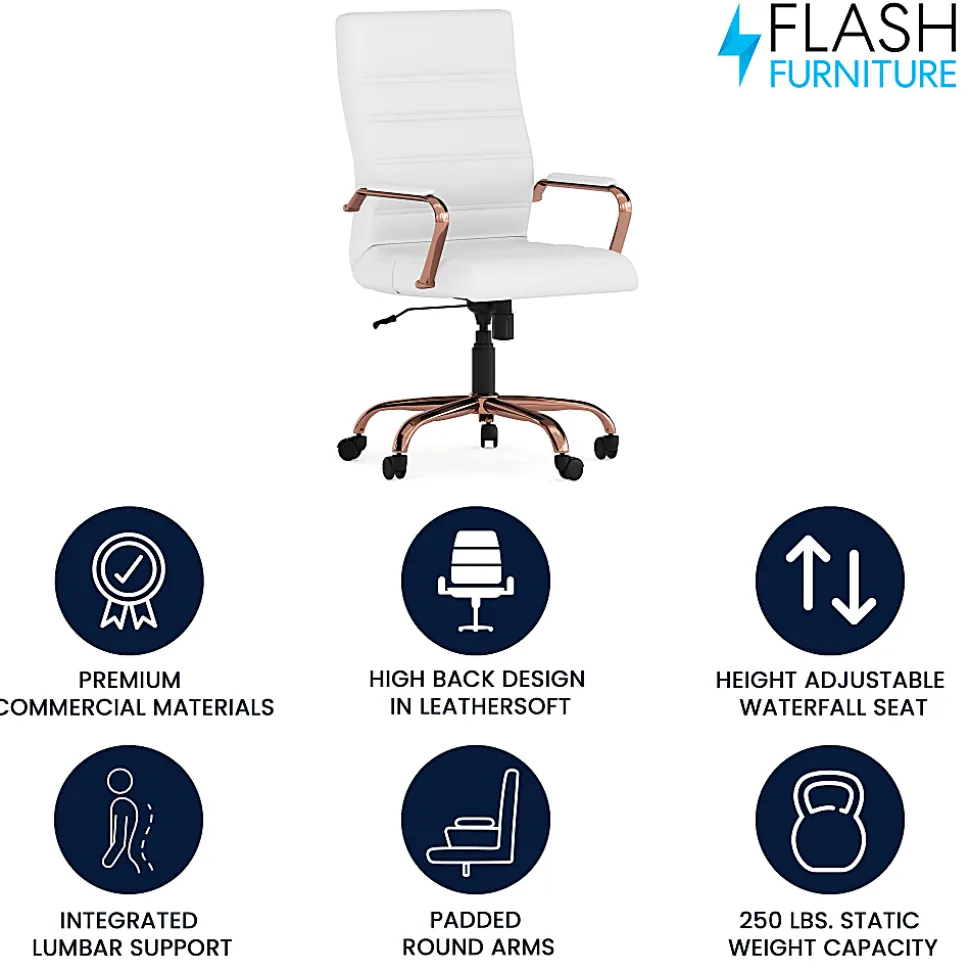 Flash Furniture LeatherSoft™ Faux Leather High-Back Office Chair, White/Pink
