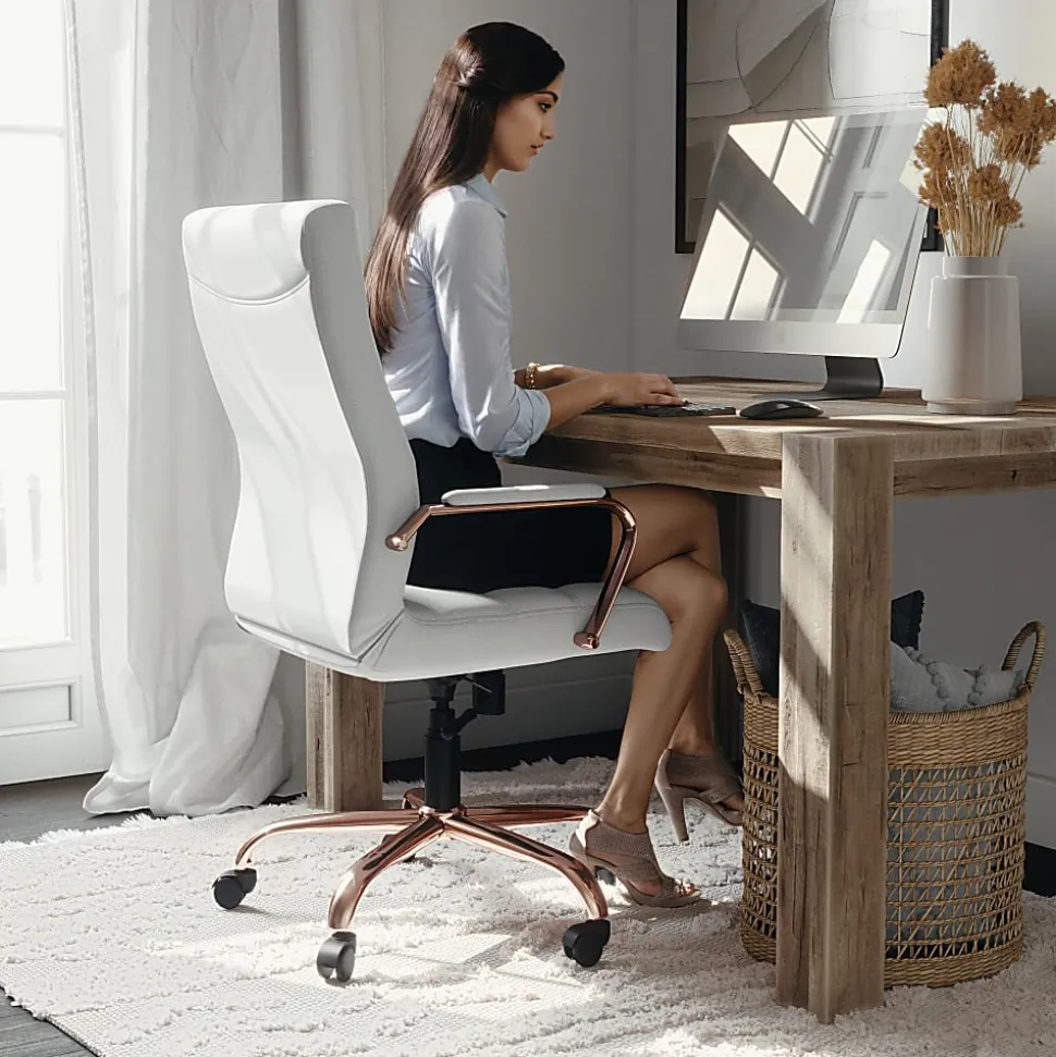 Flash Furniture LeatherSoft™ Faux Leather High-Back Office Chair, White/Pink