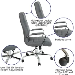Flash Furniture LeatherSoft™ Faux Leather High-Back Office Chair, Gray/Chrome